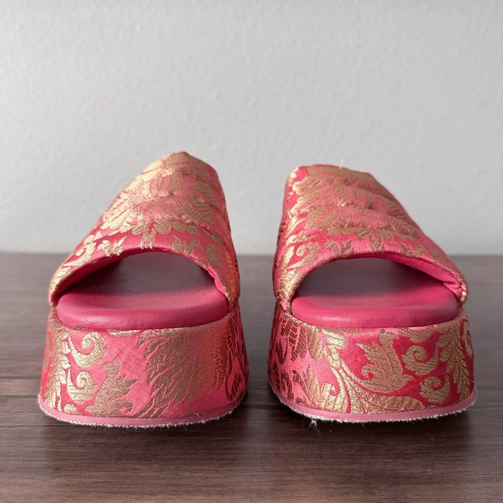 Free People Almost Paradise Brocade Platform Pink Gold Sandals Women's Size 39